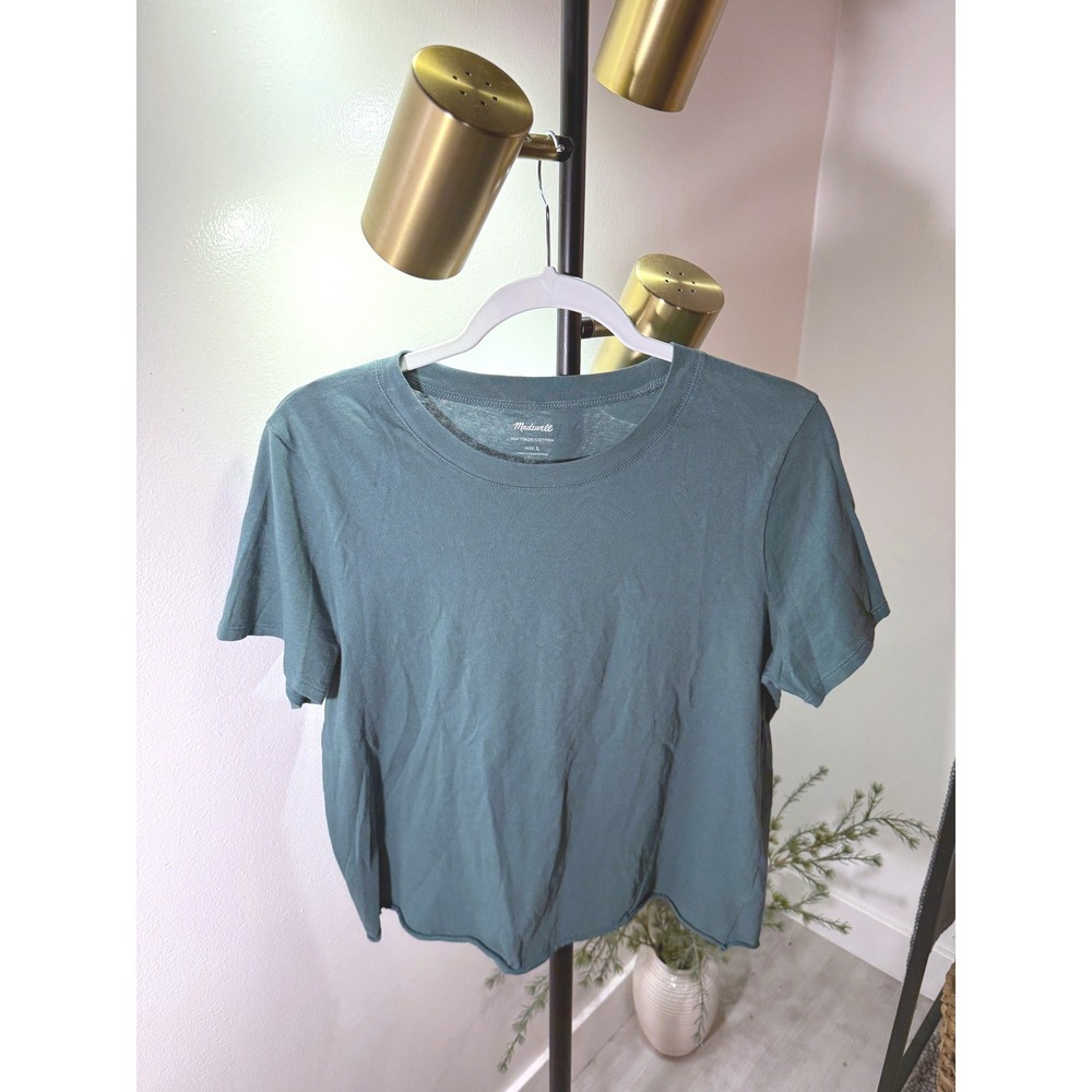 Madewell Softfade Cotton Crewneck Tee Forest Green Raw Hem Short Sleeve‎ Large